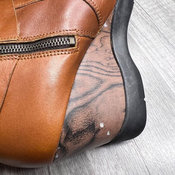 Sanita Maddox Fold Over Wedge Leather Booties Ankle Boot Faux Wood 38 US 7.5-8 - Picture 4 of 10